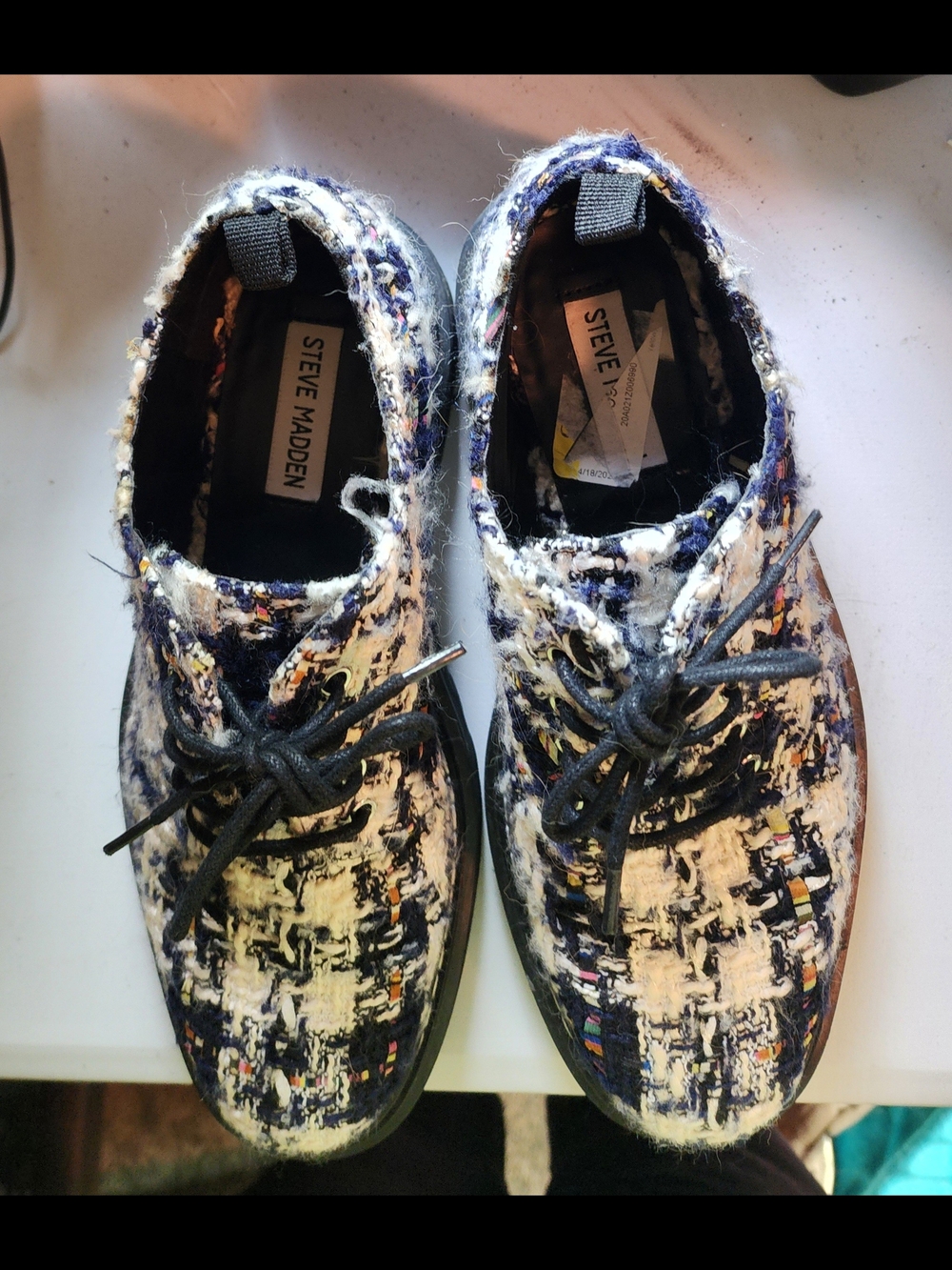 Steve Madden Navy & White Tweed Oxfords - Picture 2 of 8